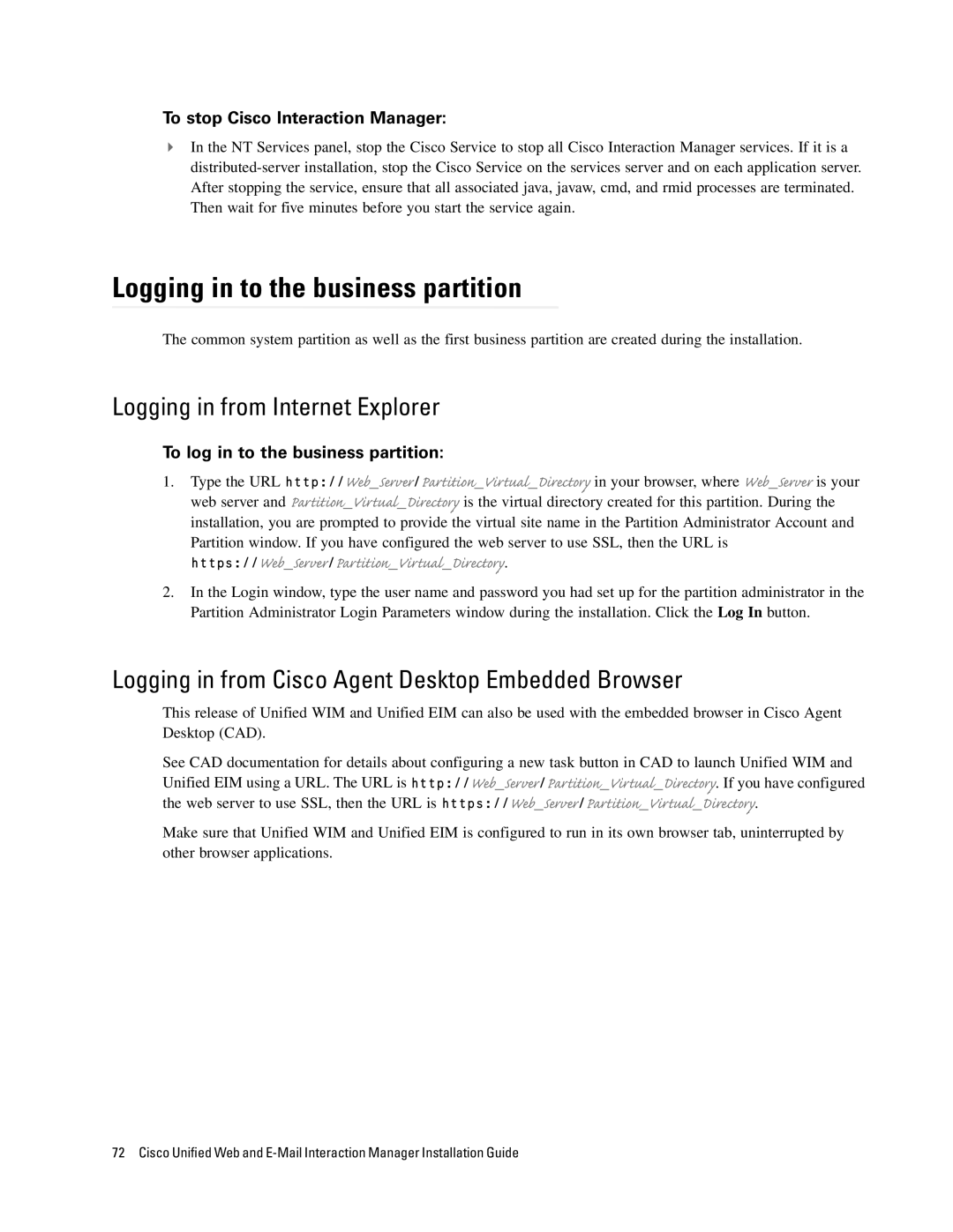 Cisco Systems 4.2(1) manual Logging in to the business partition, Logging in from Internet Explorer 