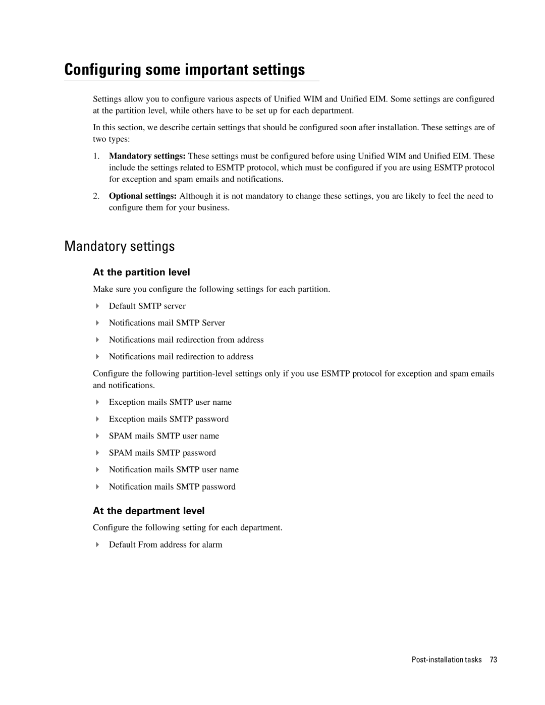 Cisco Systems 4.2(1) manual Configuring some important settings, Mandatory settings, At the partition level 