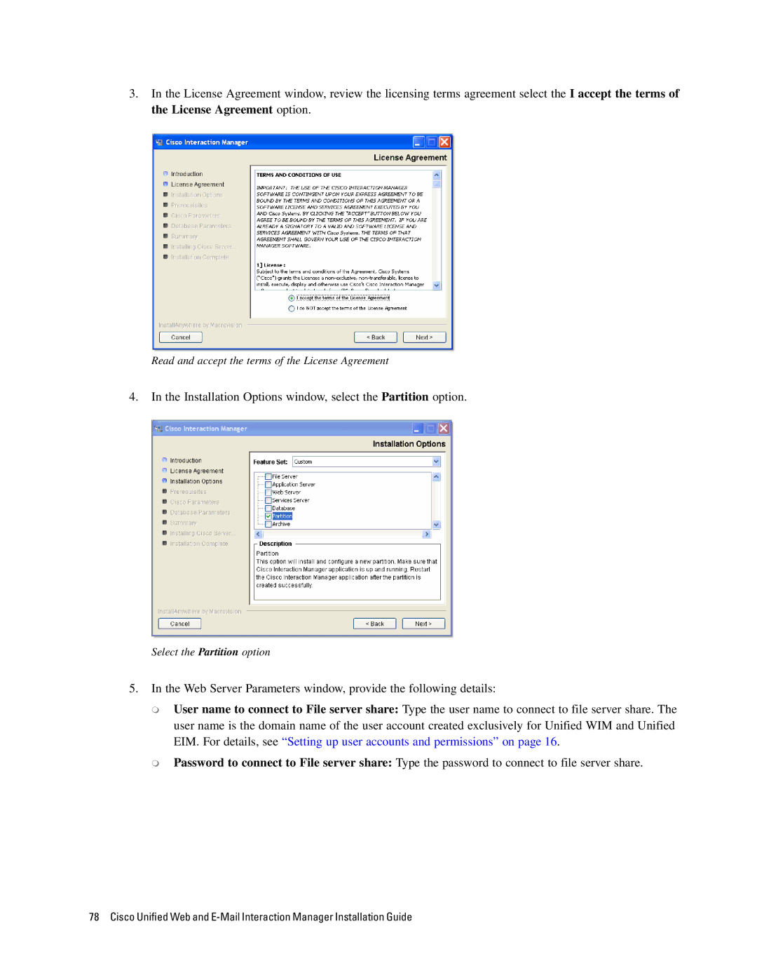 Cisco Systems 4.2(1) manual Installation Options window, select the Partition option 