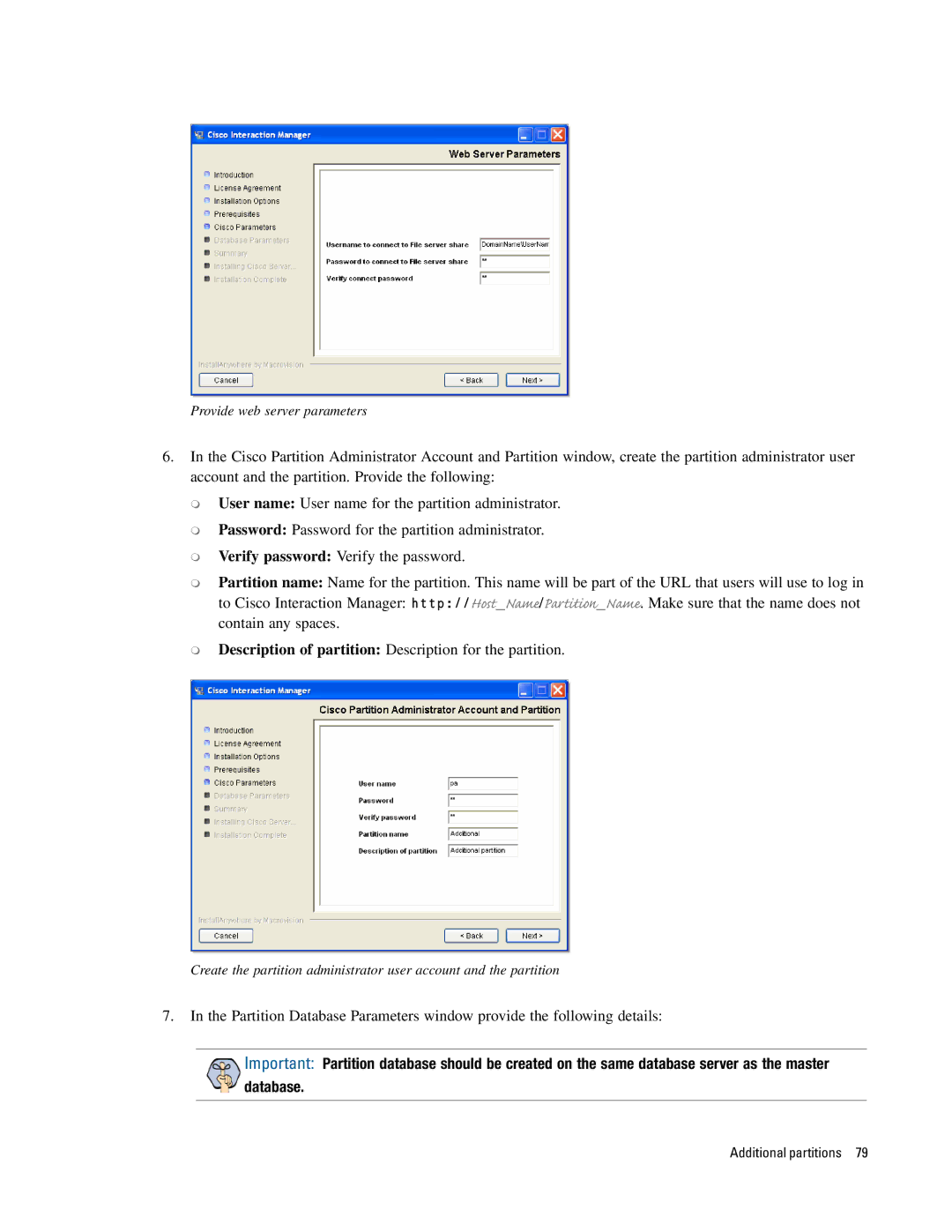 Cisco Systems 4.2(1) manual Provide web server parameters 