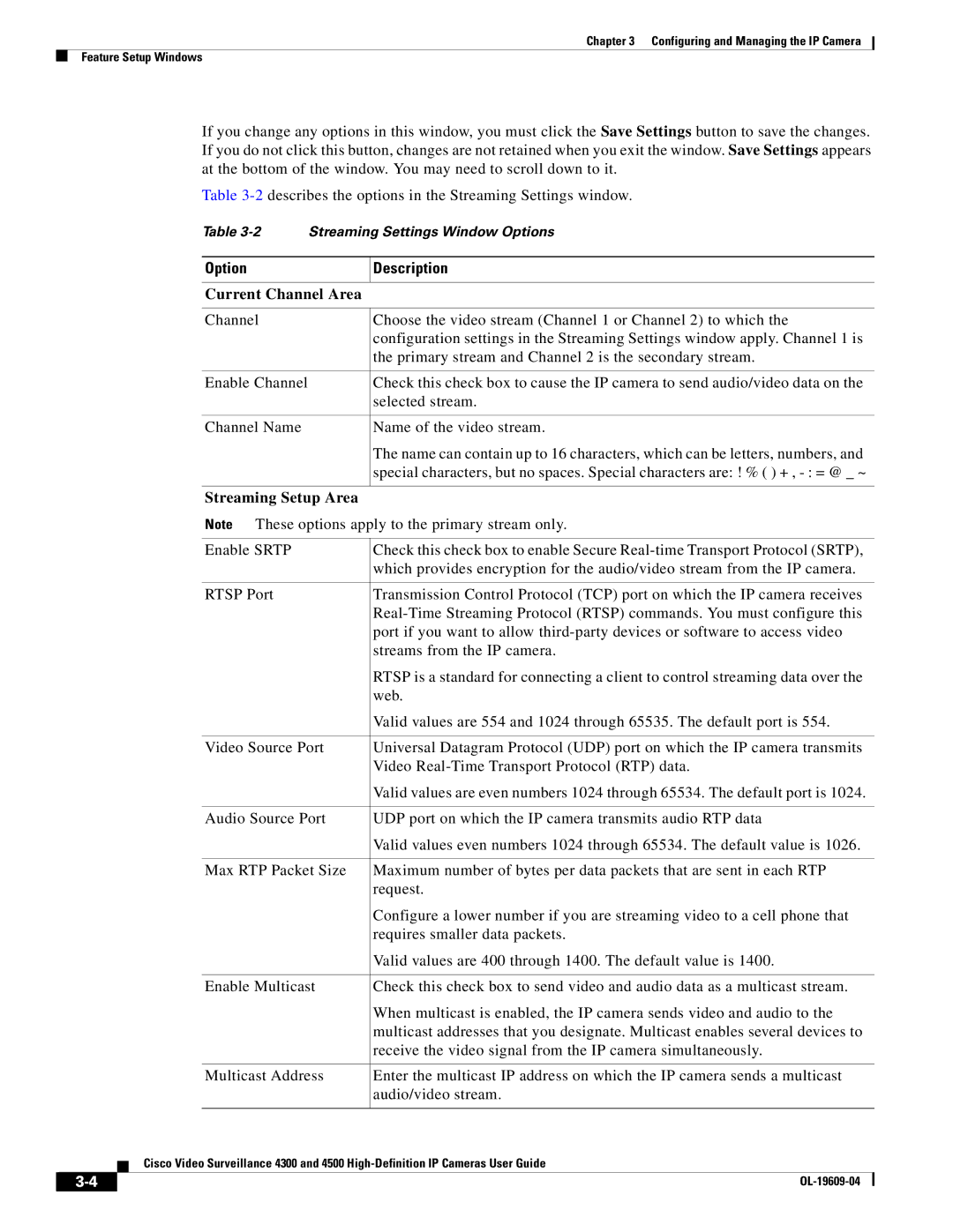 Cisco Systems 4300 manual Option Description, Current Channel Area, Streaming Setup Area 