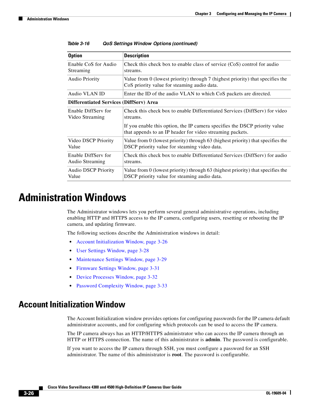 Cisco Systems 4300 manual Administration Windows, Account Initialization Window, Differentiated Services DiffServ Area 