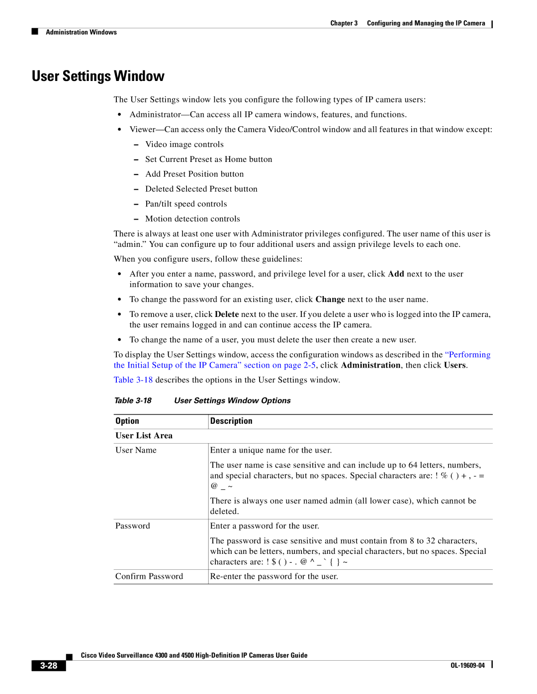 Cisco Systems 4300 manual User Settings Window, User List Area 