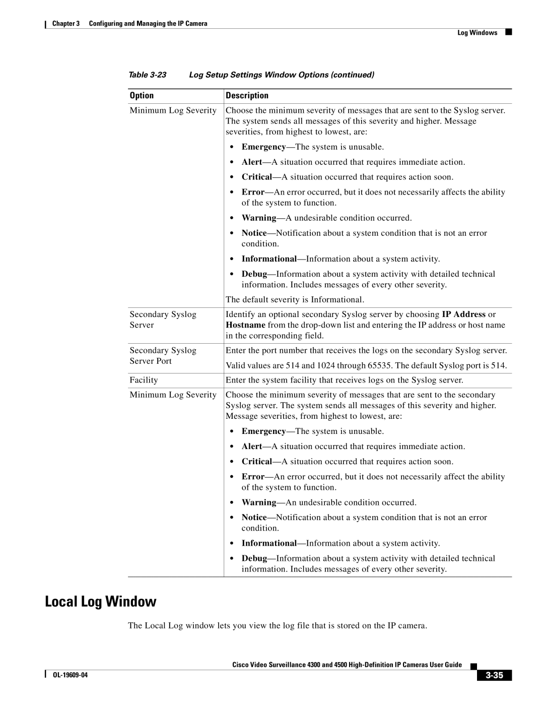 Cisco Systems 4300 manual Local Log Window 