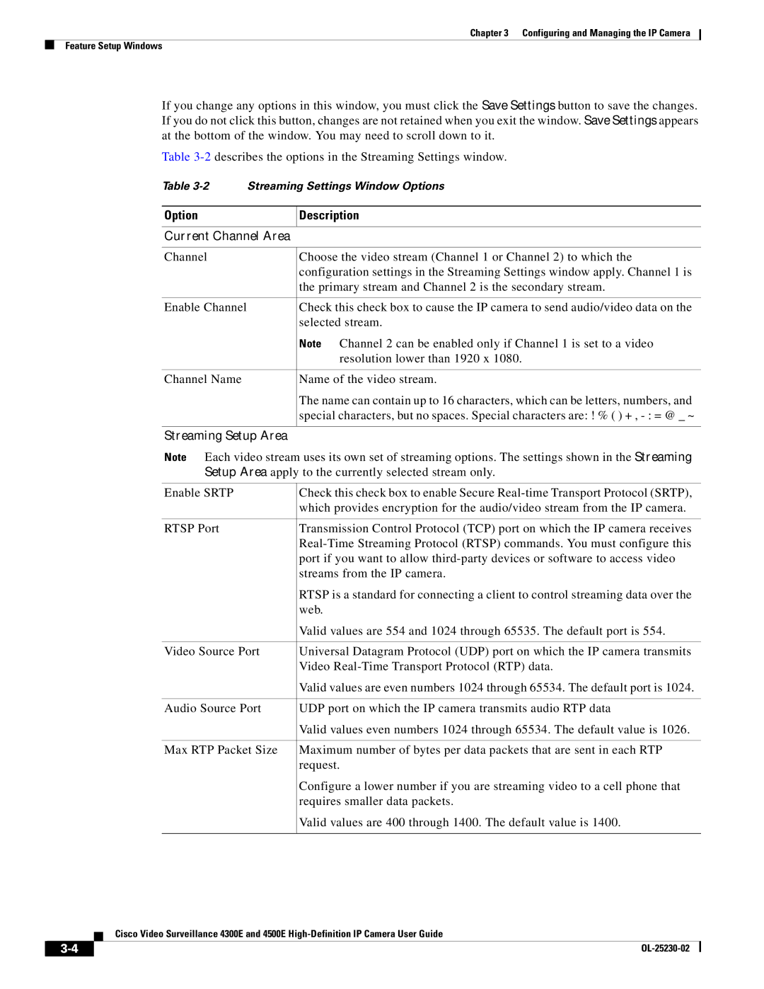 Cisco Systems 4300E, 4500E manual Option Description, Current Channel Area, Streaming Setup Area 