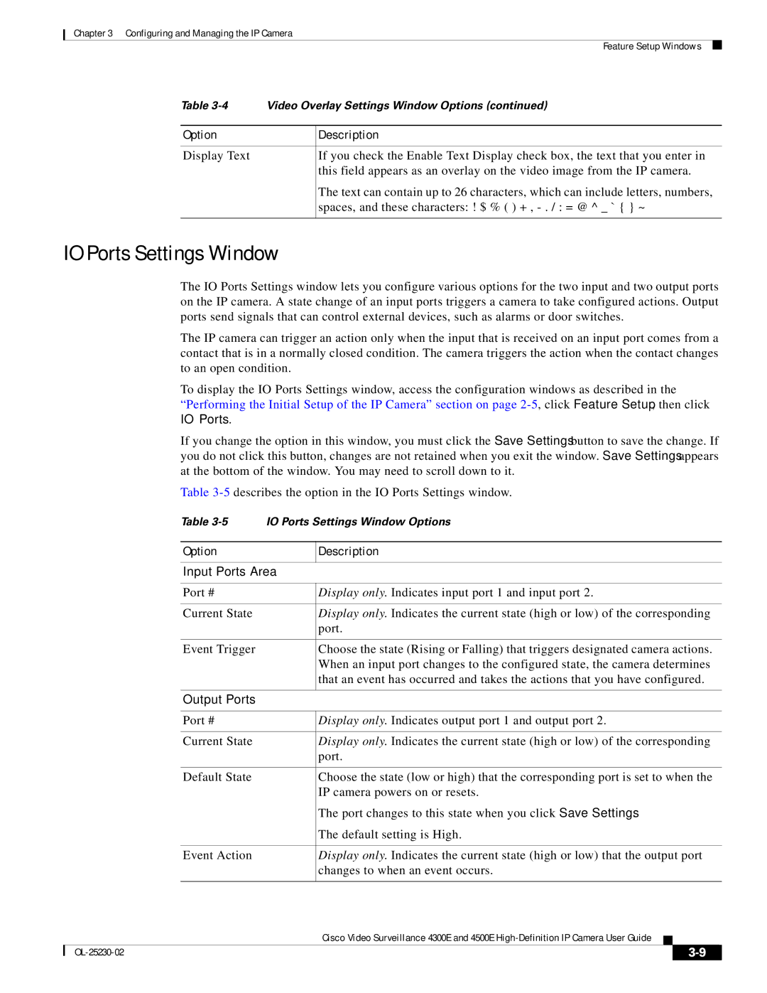 Cisco Systems 4500E, 4300E manual IO Ports Settings Window, Input Ports Area, Output Ports 