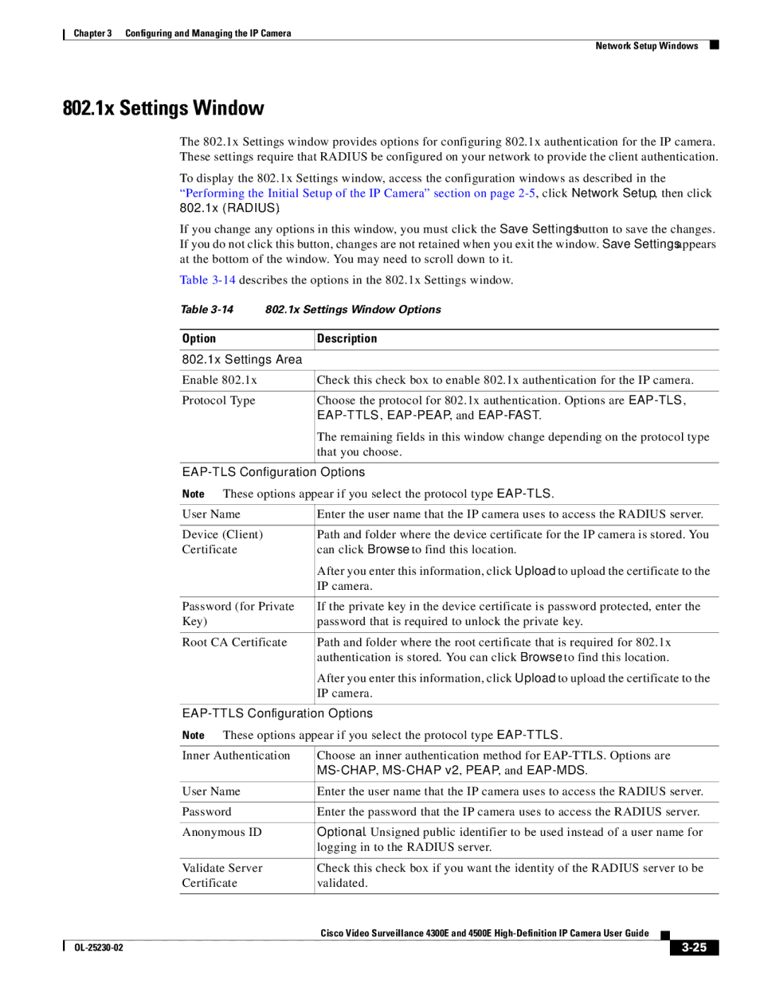 Cisco Systems 4500E, 4300E manual 802.1x Settings Window 