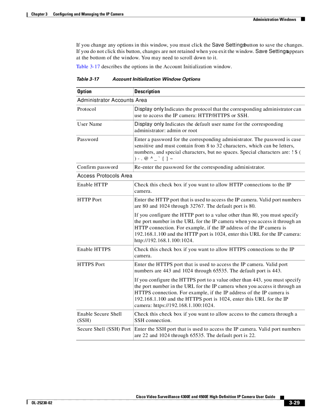 Cisco Systems 4500E, 4300E manual Administrator Accounts Area, Access Protocols Area, Ssh 