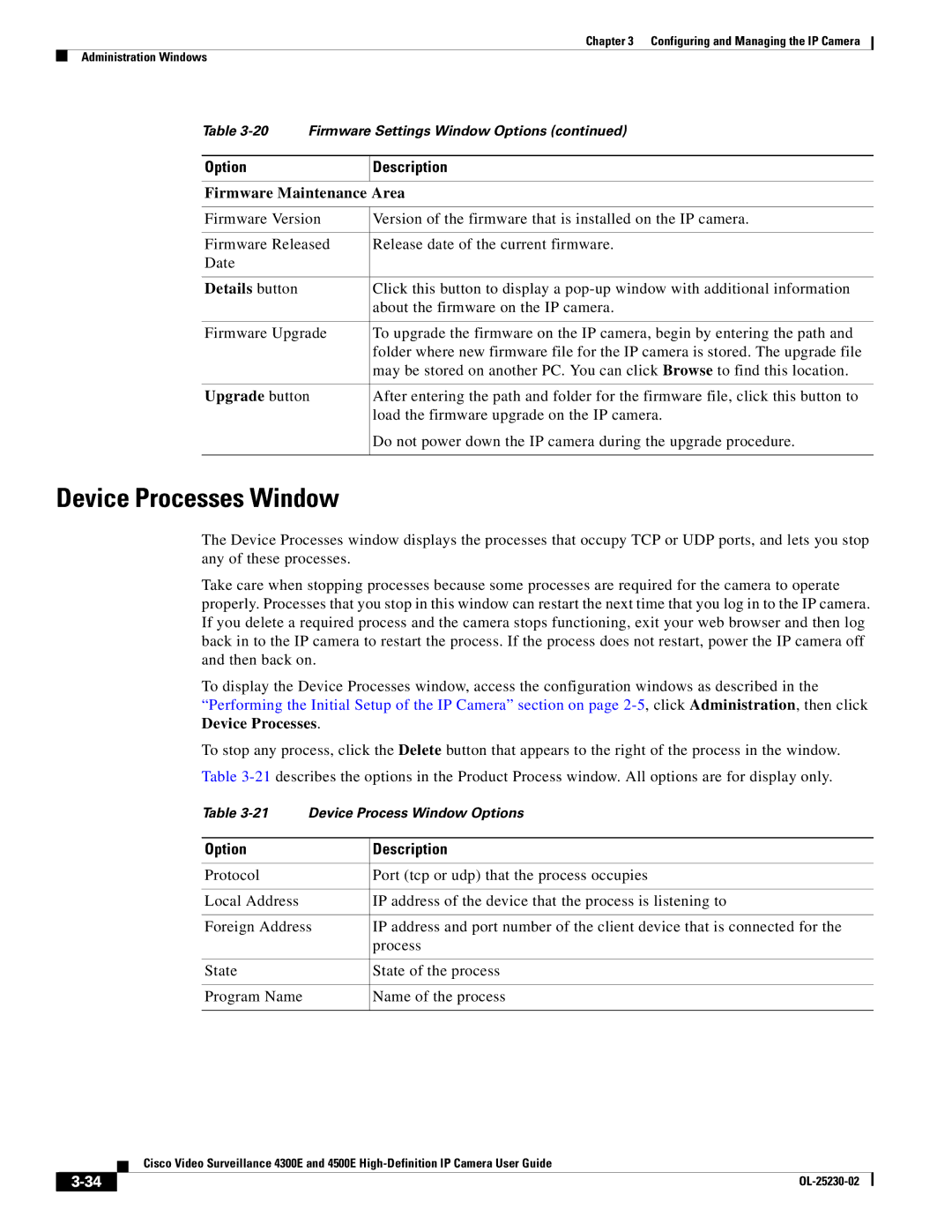 Cisco Systems 4300E, 4500E manual Device Processes Window, Firmware Maintenance Area, Details button, Upgrade button 