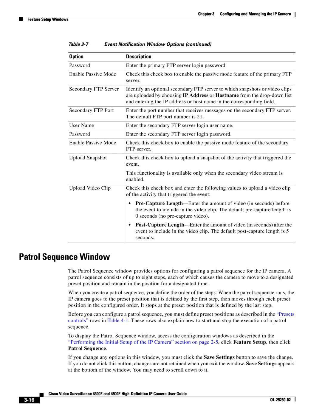 Cisco Systems 4300E, 4500E manual Patrol Sequence Window, 3-16 