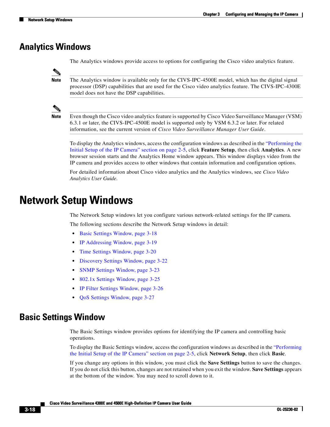 Cisco Systems 4300E, 4500E manual Network Setup Windows, Basic Settings Window, page, IP Addressing Window, page, 3-18 