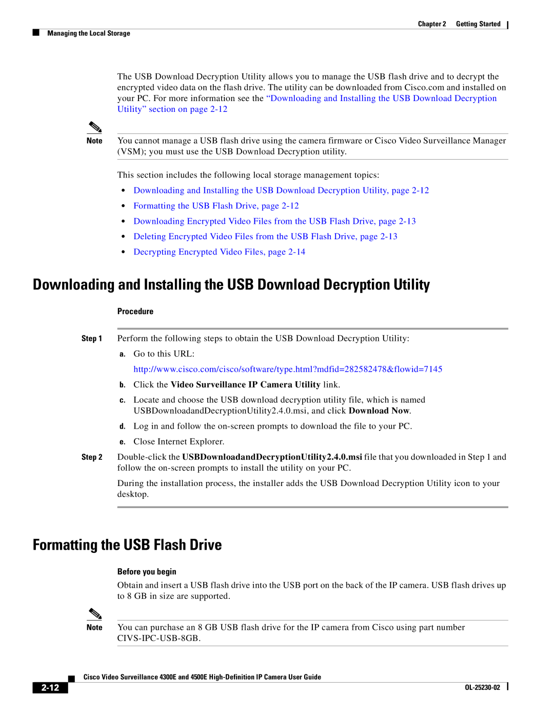 Cisco Systems 4300E manual Formatting the USB Flash Drive, Click the Video Surveillance IP Camera Utility link 