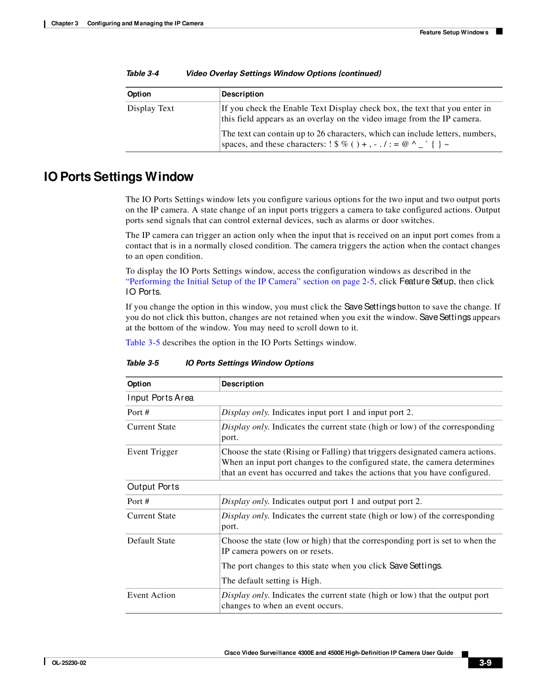 Cisco Systems 4300E manual IO Ports Settings Window, Input Ports Area, Output Ports 