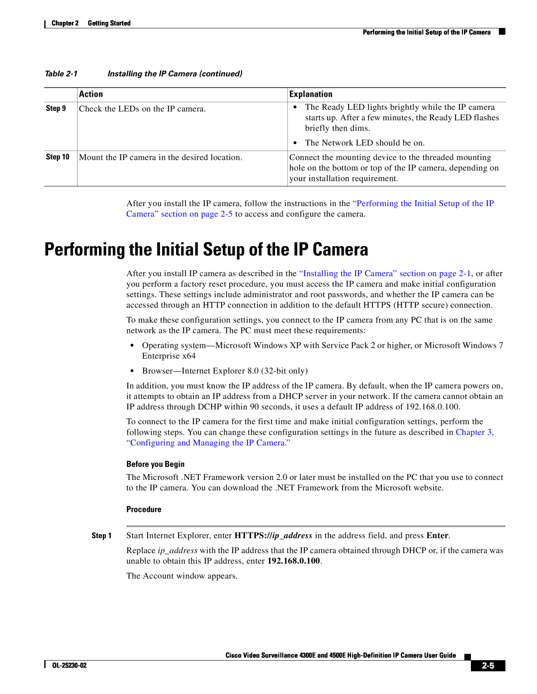 Cisco Systems 4300E manual Performing the Initial Setup of the IP Camera, Action, Explanation, Before you Begin, Procedure 