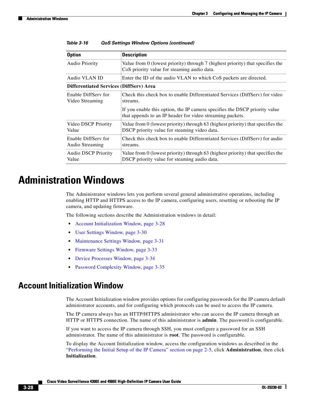 Cisco Systems 4300E Administration Windows, Differentiated Services DiffServ Area, Account Initialization Window, page 