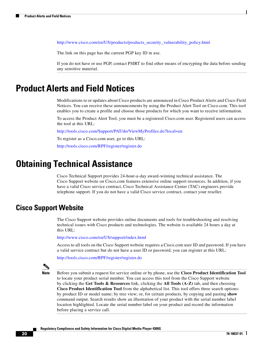 Cisco Systems 4300G 4300G manual Product Alerts and Field Notices, Obtaining Technical Assistance, Cisco Support Website 