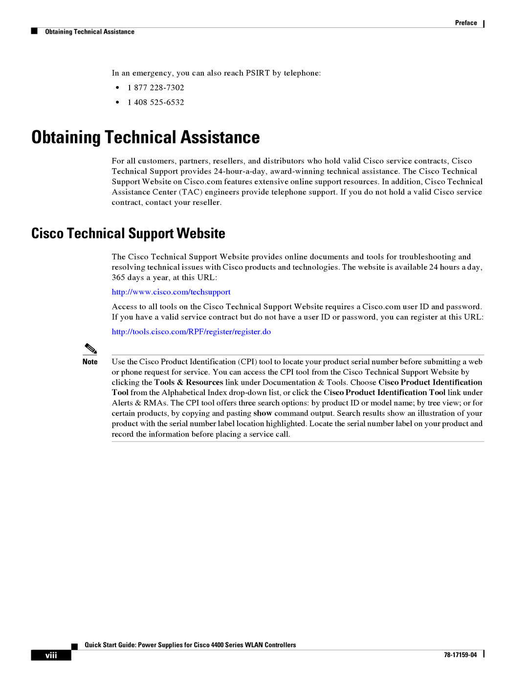 Cisco Systems 4400 quick start Obtaining Technical Assistance, Cisco Technical Support Website 