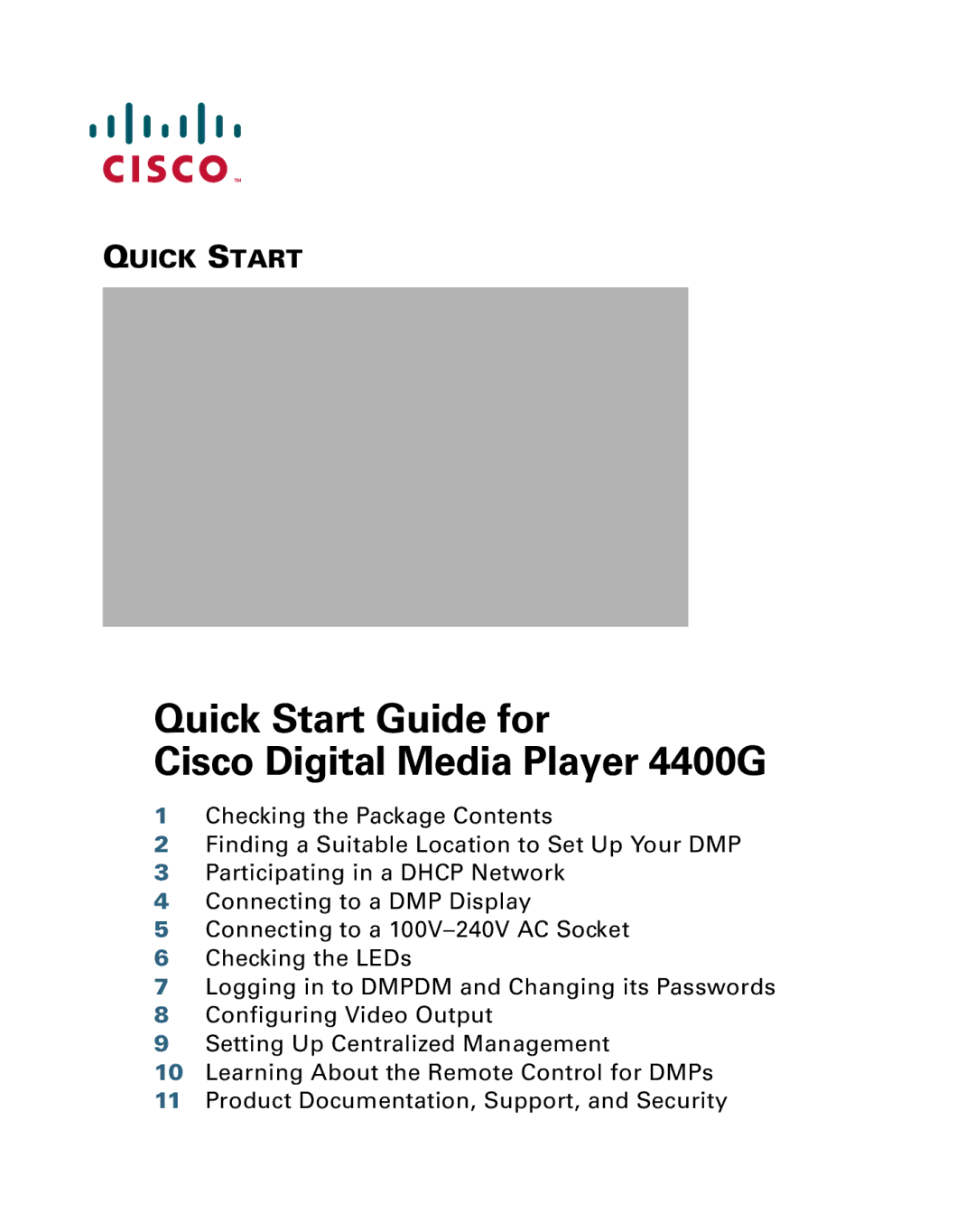 Cisco Systems quick start Quick Start Guide for Cisco Digital Media Player 4400G 