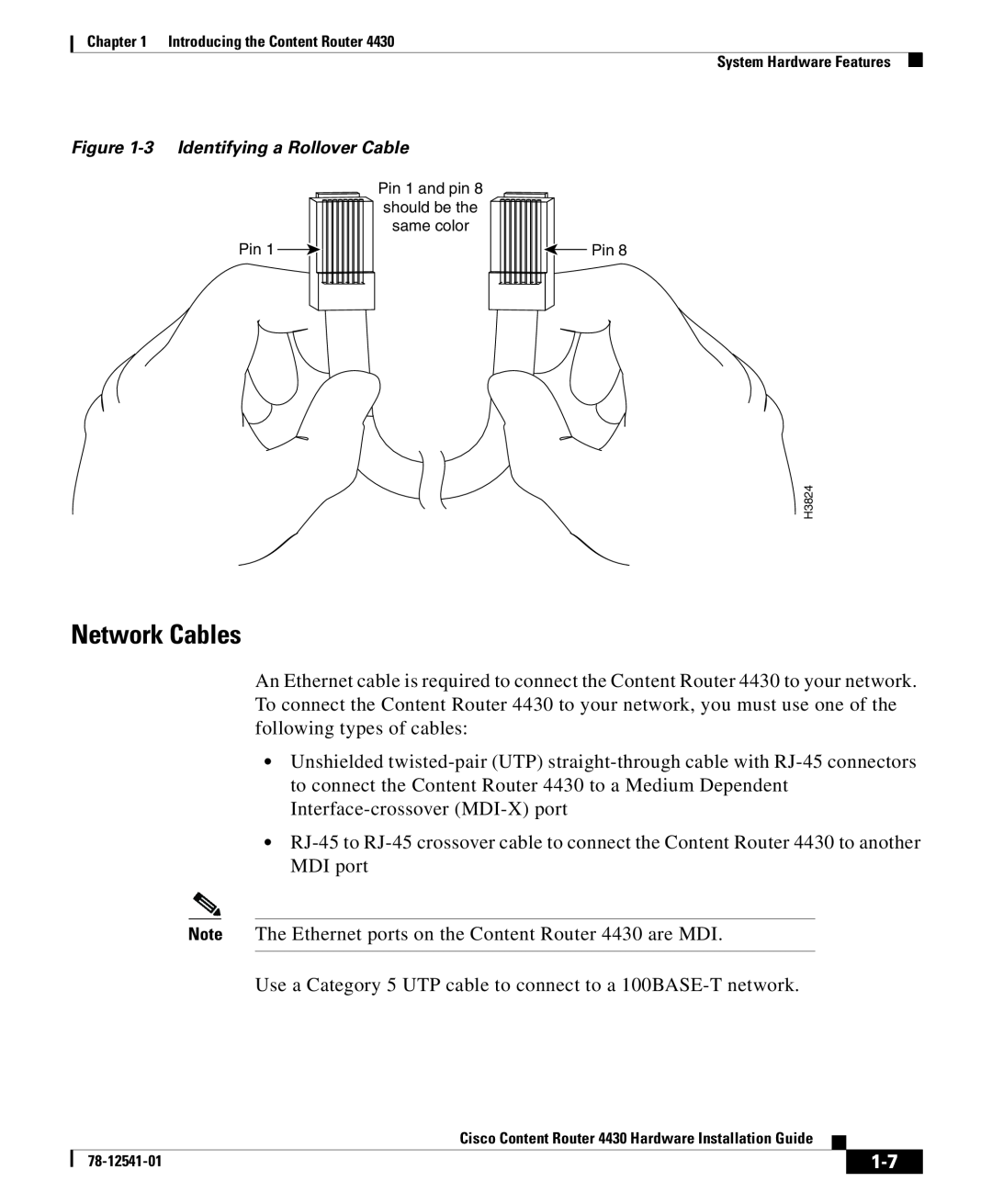 Cisco Systems 4430 specifications Network Cables 