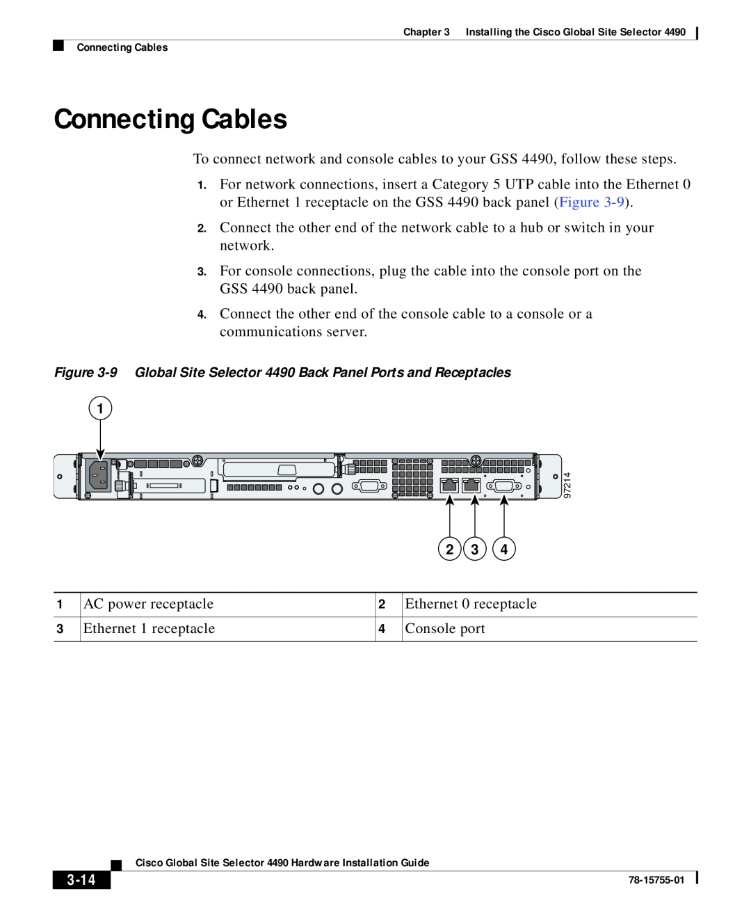 Cisco Systems 4490 appendix Connecting Cables, 3-14 