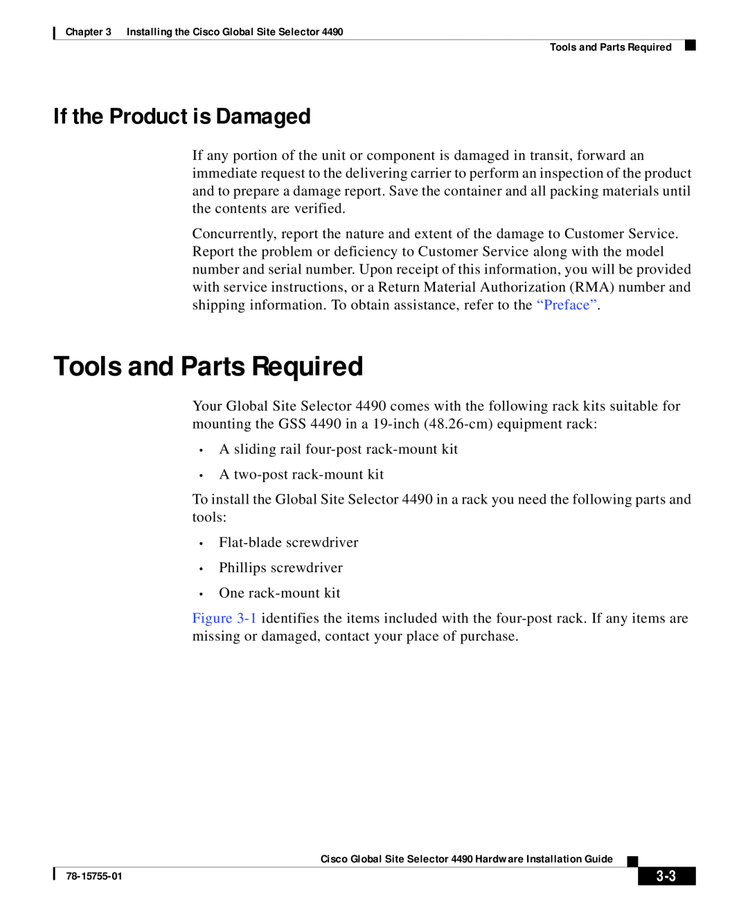 Cisco Systems 4490 appendix Tools and Parts Required, If the Product is Damaged 