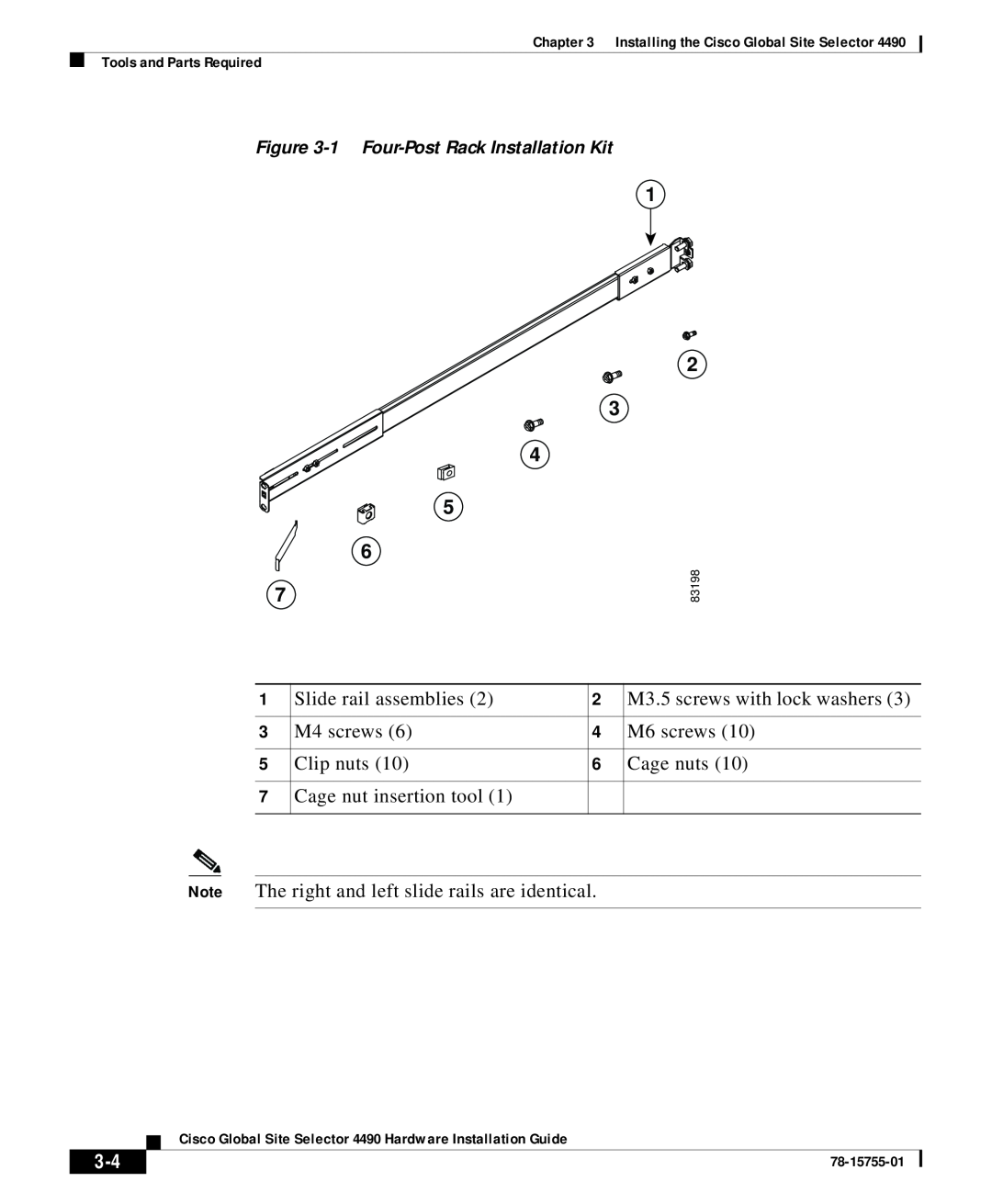 Cisco Systems 4490 1 Four-Post Rack Installation Kit, Installing the Cisco Global Site Selector, Tools and Parts Required 