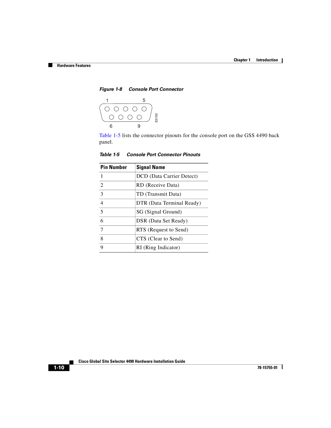 Cisco Systems 4490 manual Pin Number Signal Name, RI Ring Indicator 