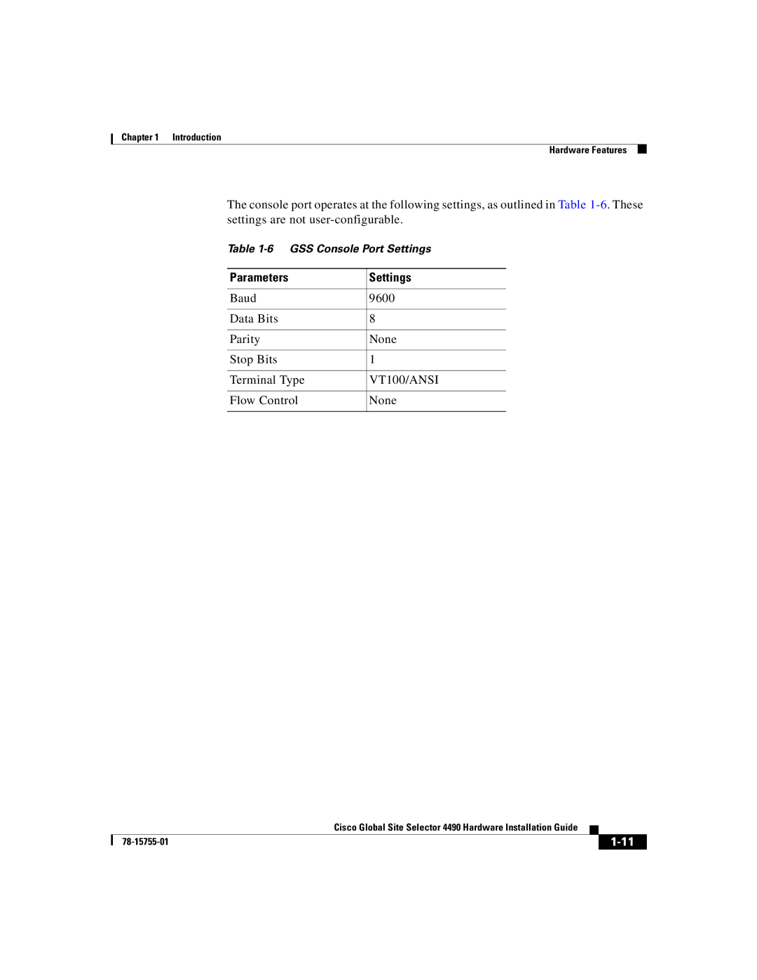 Cisco Systems 4490 manual Parameters Settings, VT100/ANSI 