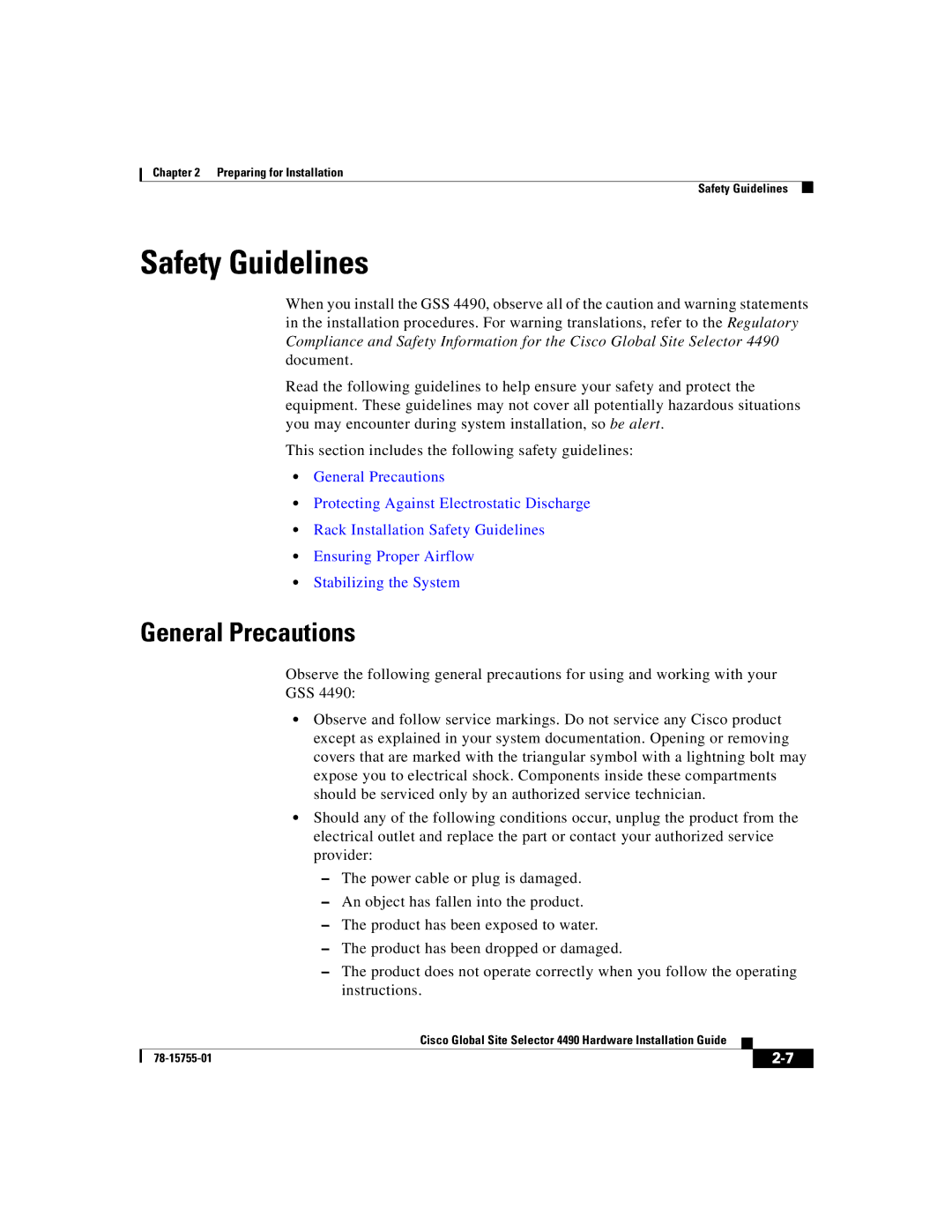 Cisco Systems 4490 manual Safety Guidelines, General Precautions 