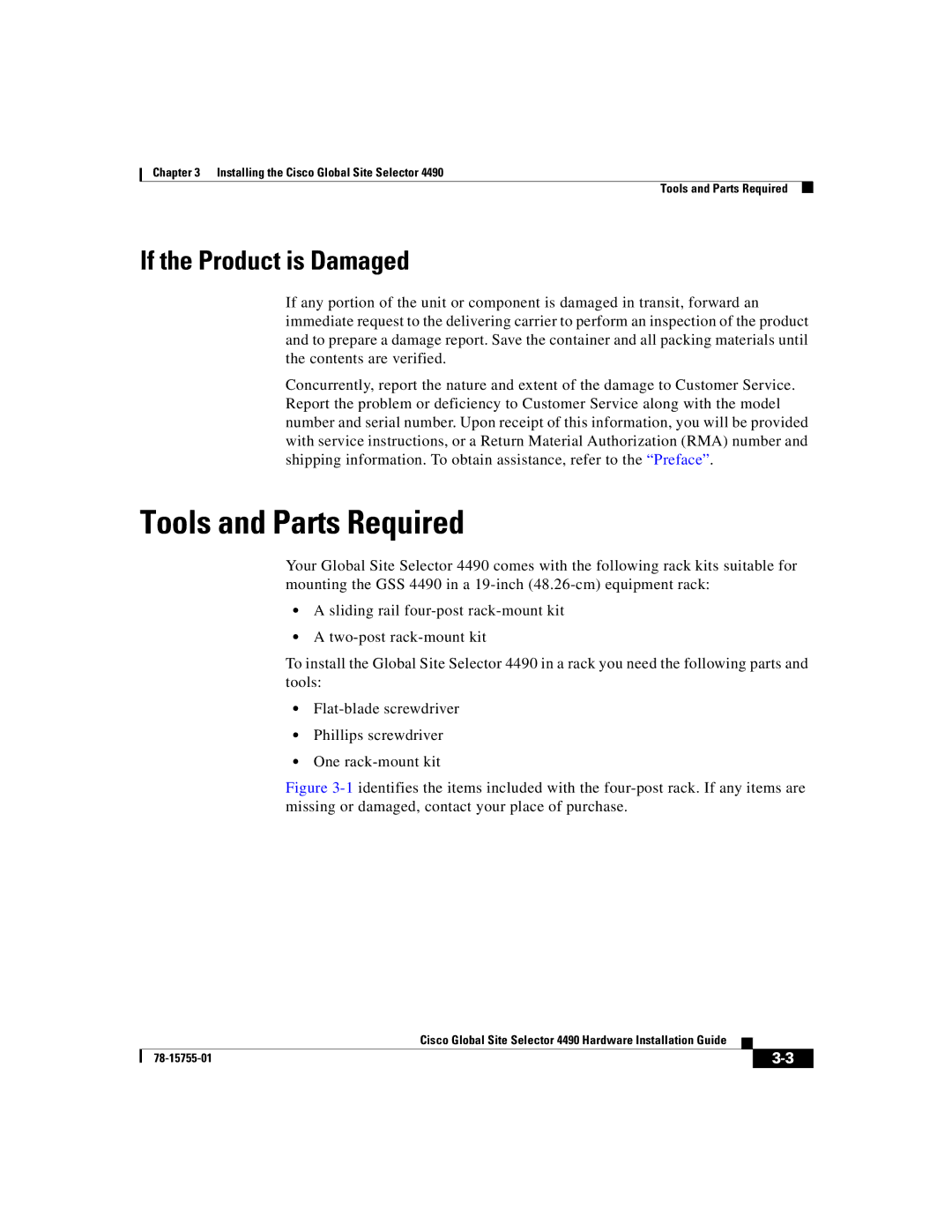 Cisco Systems 4490 manual Tools and Parts Required, If the Product is Damaged 