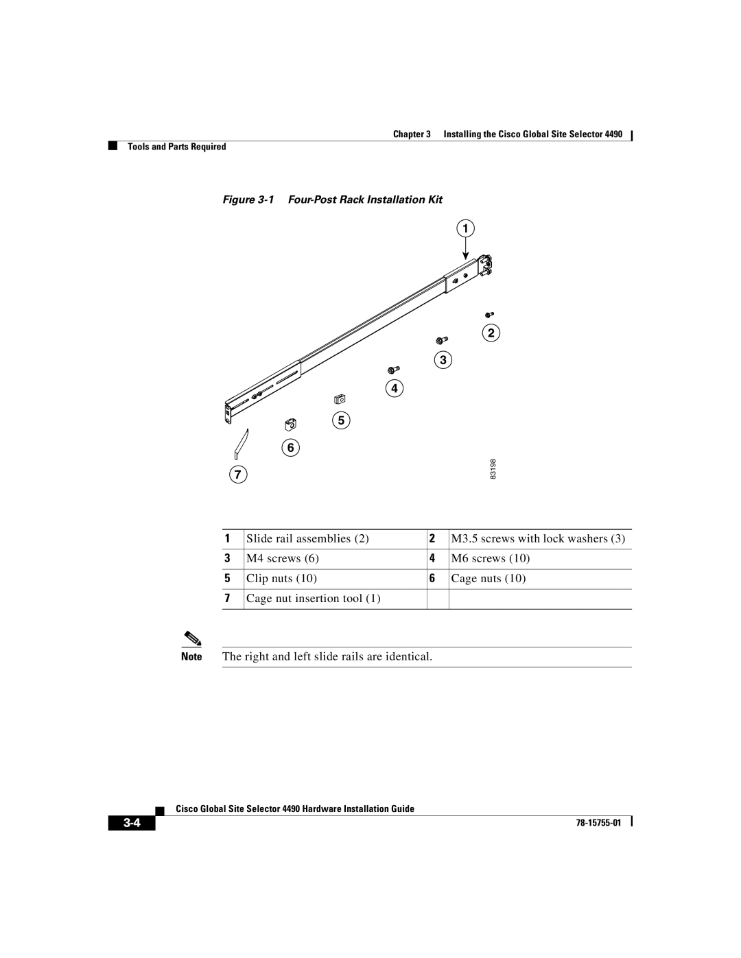 Cisco Systems 4490 manual Four-Post Rack Installation Kit 