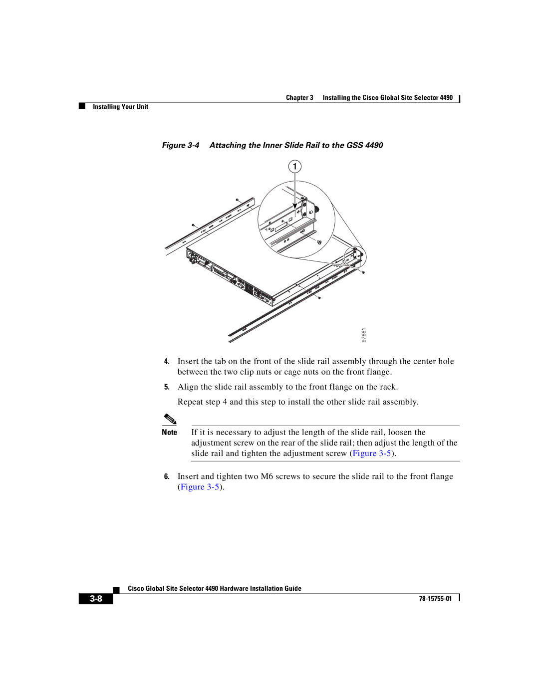 Cisco Systems 4490 manual Attaching the Inner Slide Rail to the GSS 