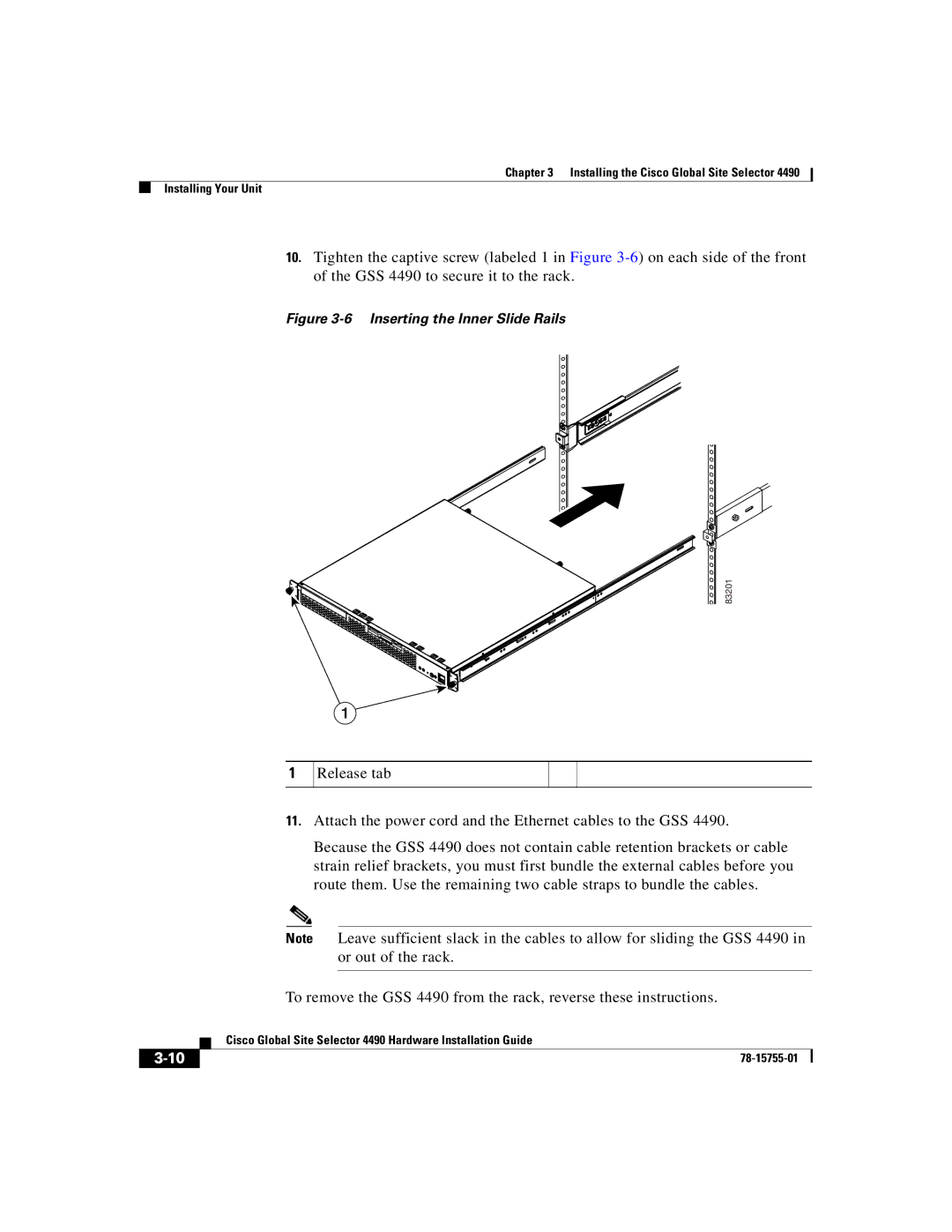 Cisco Systems 4490 manual Inserting the Inner Slide Rails 