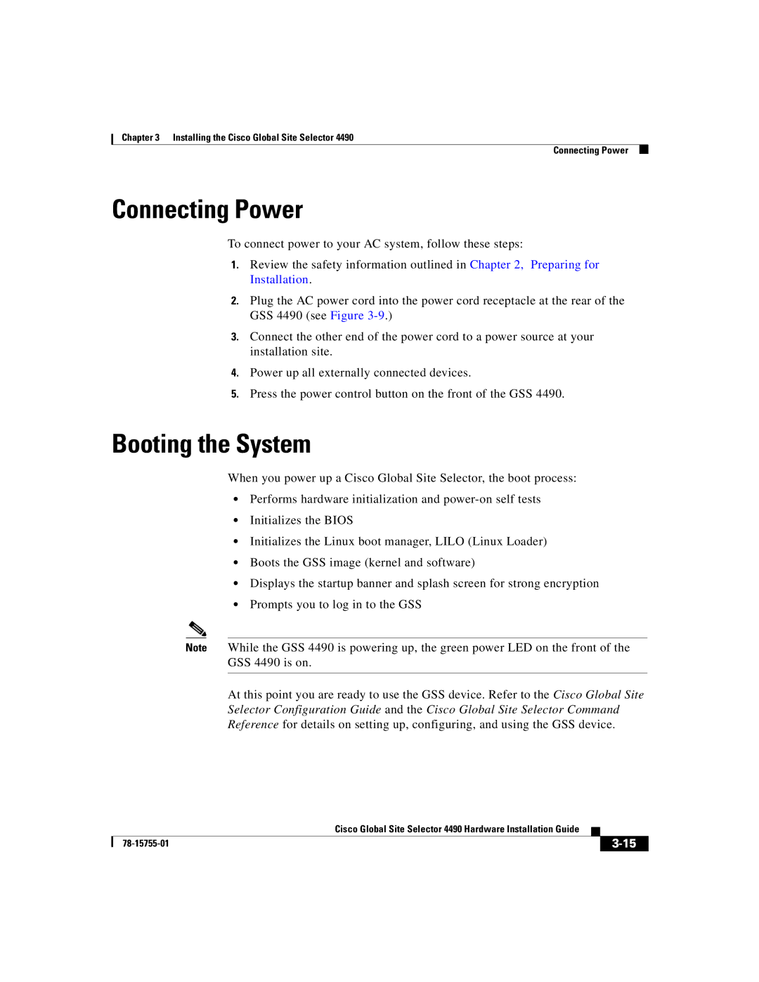 Cisco Systems 4490 manual Connecting Power, Booting the System 