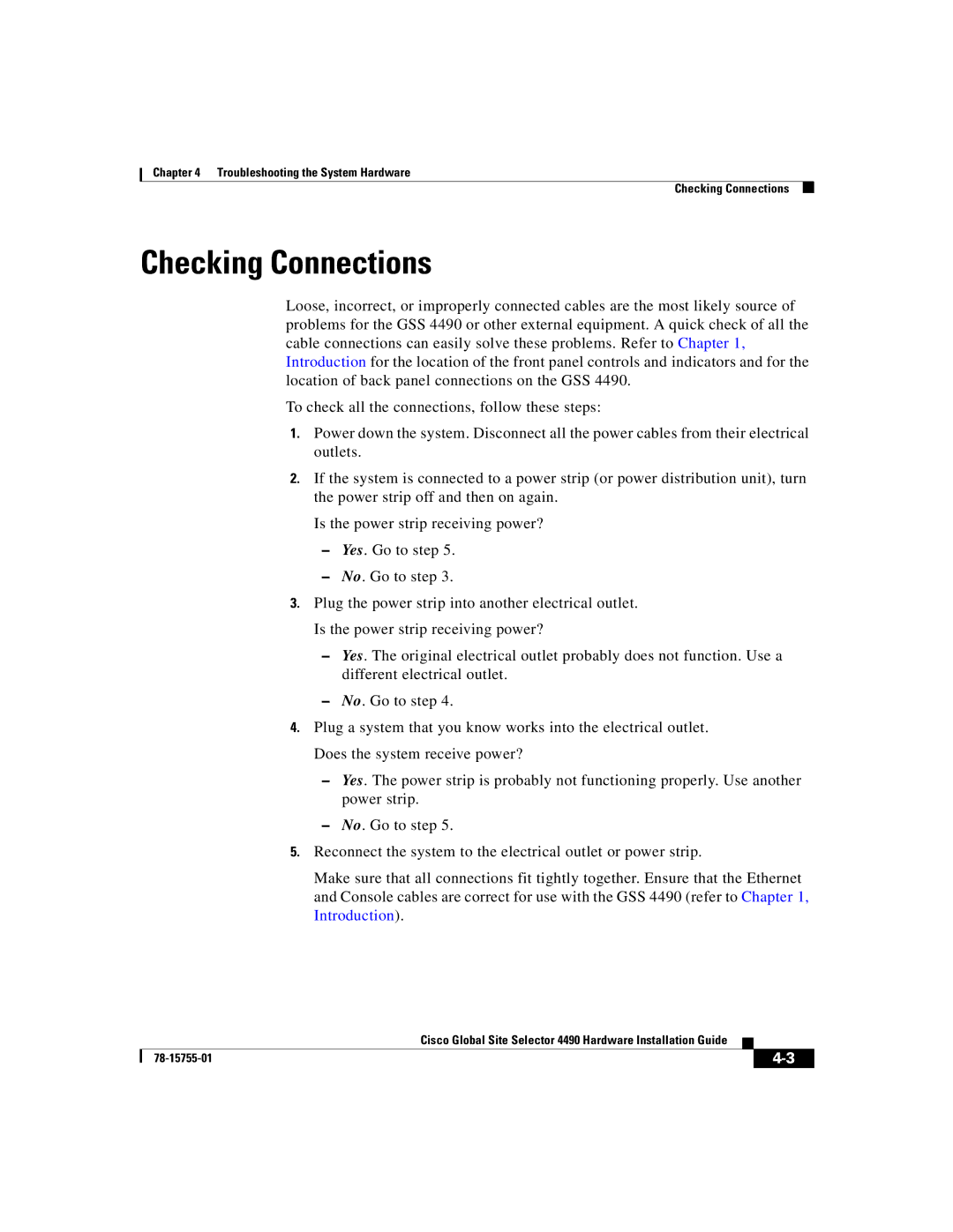 Cisco Systems 4490 manual Checking Connections 