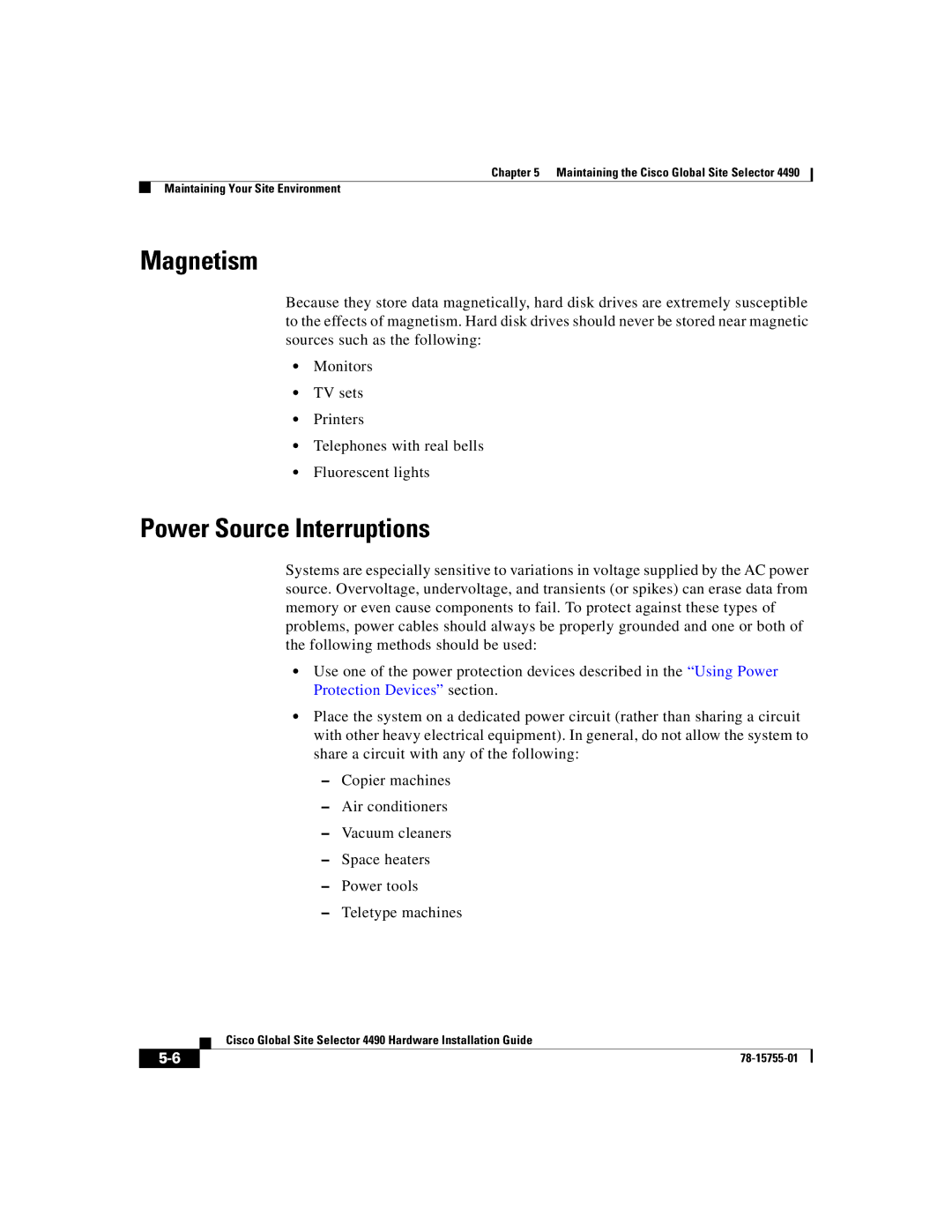 Cisco Systems 4490 manual Magnetism, Power Source Interruptions 