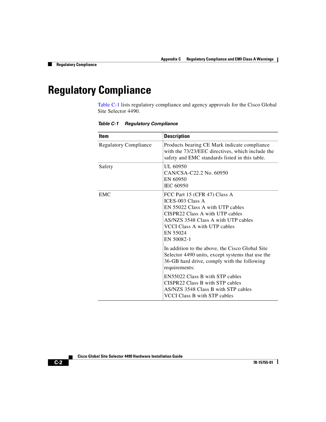 Cisco Systems 4490 manual Regulatory Compliance, Emc 