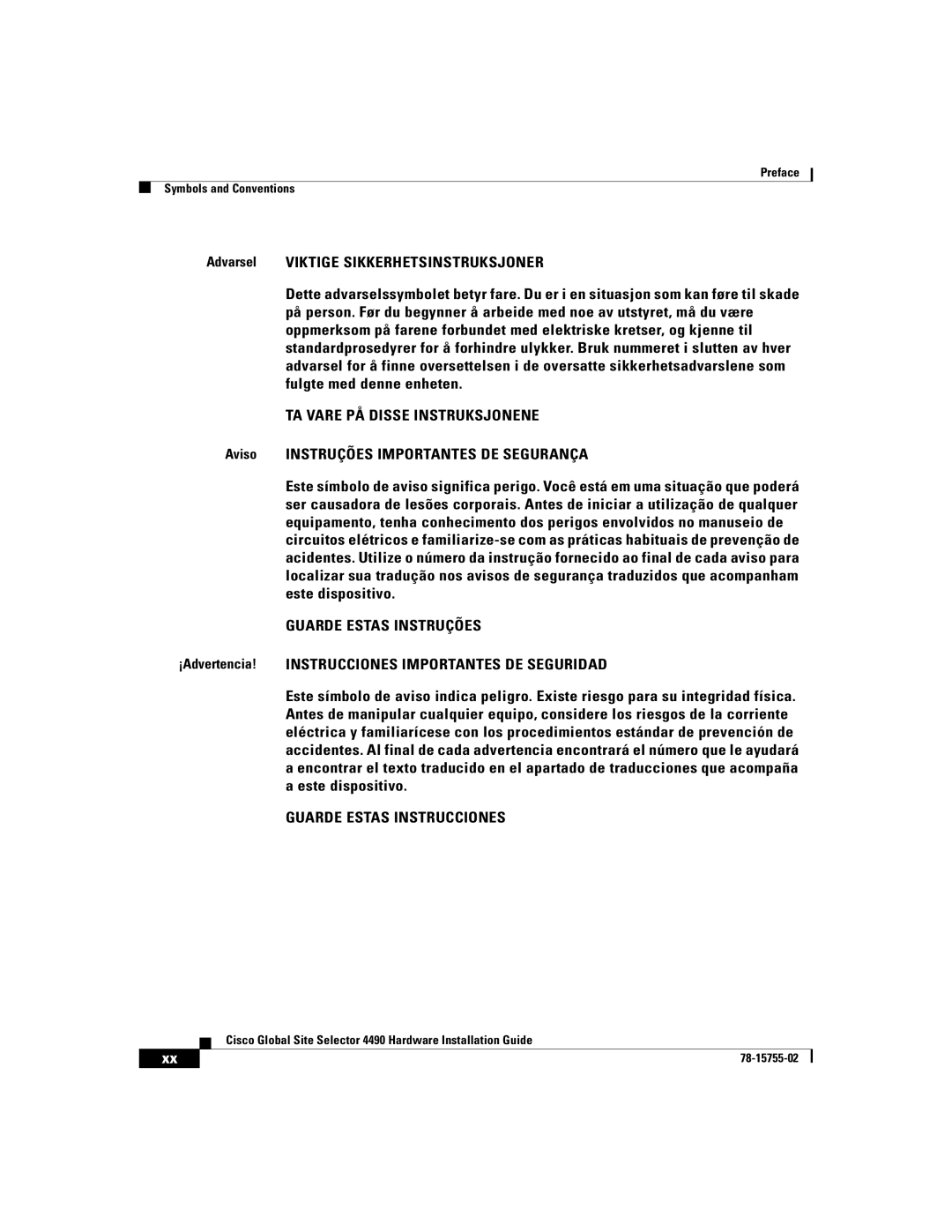 Cisco Systems 4490 manual TA Vare PÅ Disse Instruksjonene, Aviso Instruções Importantes DE Segurança 