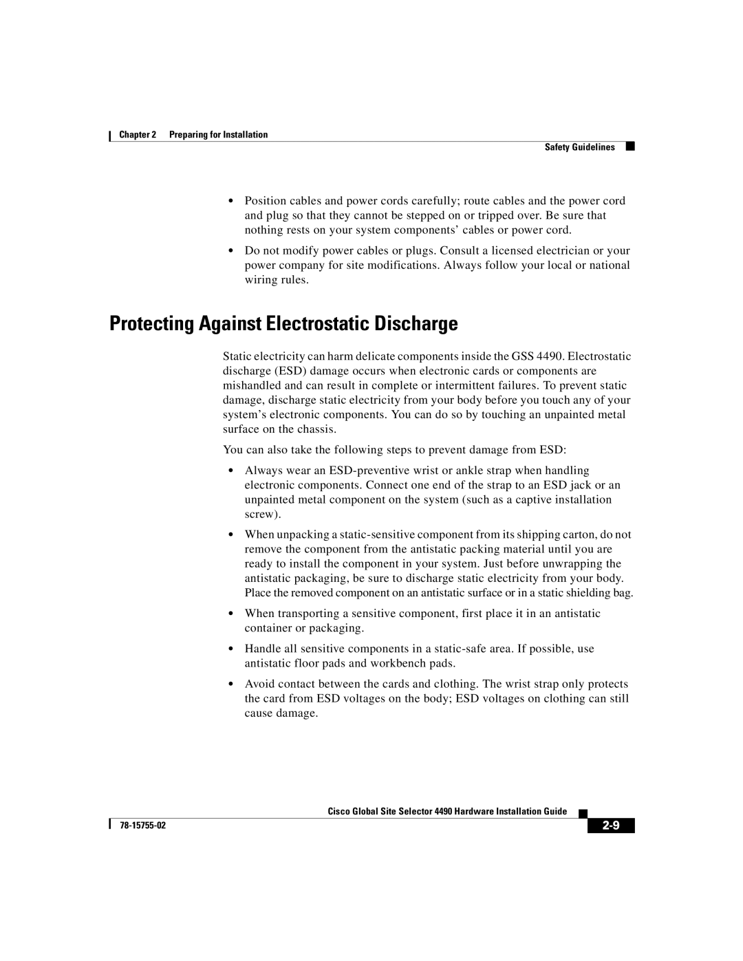 Cisco Systems 4490 manual Protecting Against Electrostatic Discharge 