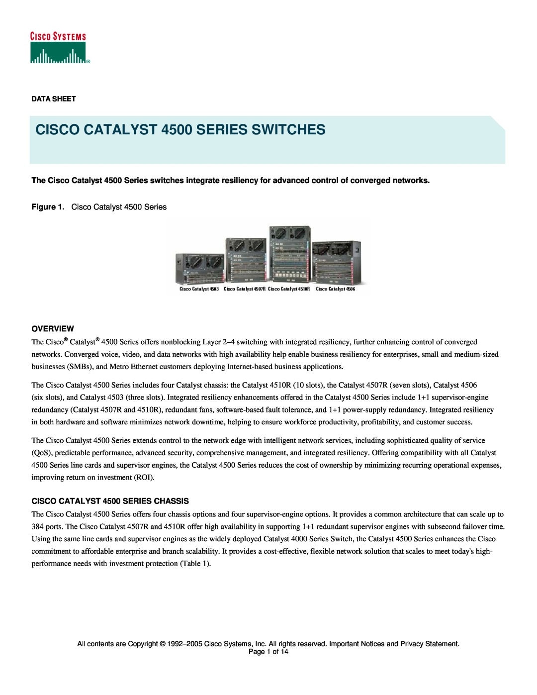 Cisco Systems manual Overview, CISCO CATALYST 4500 SERIES CHASSIS, CISCO CATALYST 4500 SERIES SWITCHES 