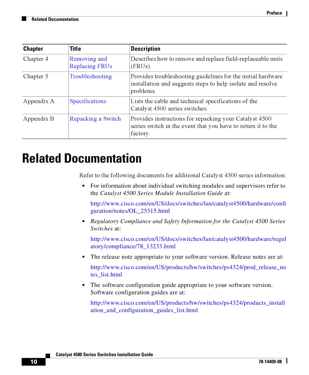 Cisco Systems 4500 manual Related Documentation, Troubleshooting 