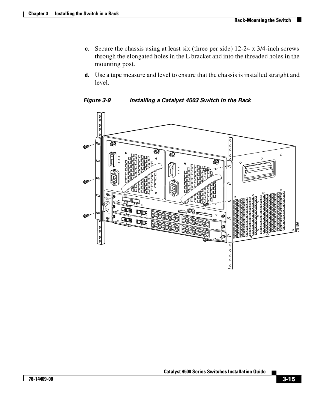 Cisco Systems 4500 manual Installing a Catalyst 4503 Switch in the Rack 