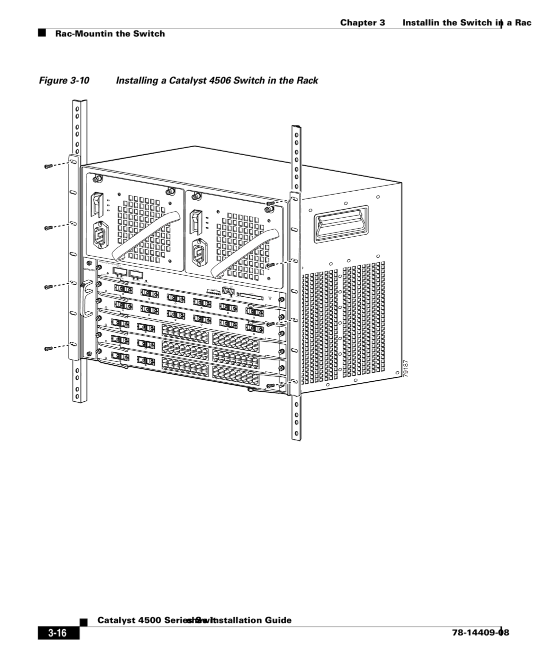 Cisco Systems 4500 manual Installing a Catalyst 4506 Switch in the Rack 