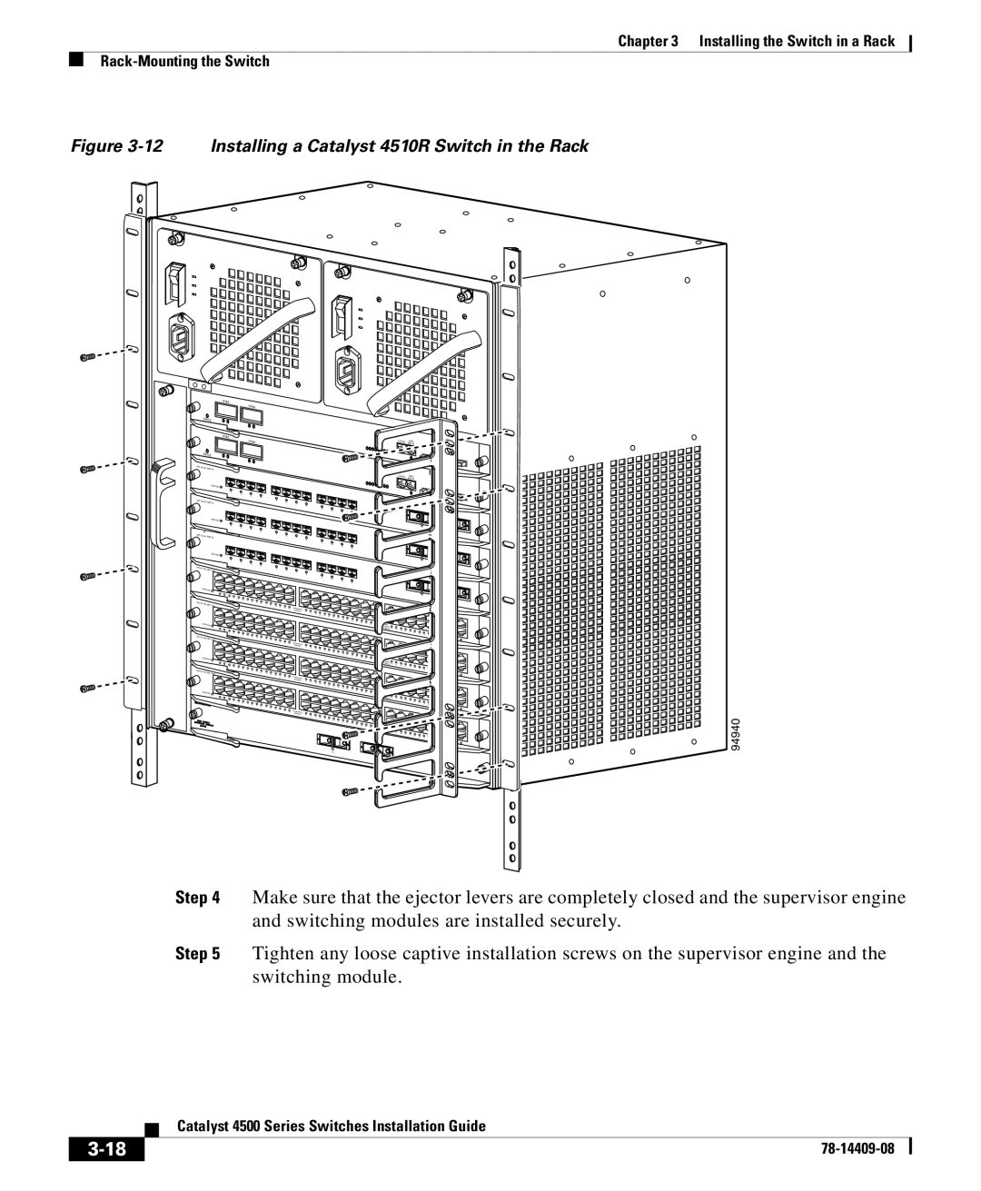 Cisco Systems 4500 manual Installing a Catalyst 4510R Switch in the Rack 