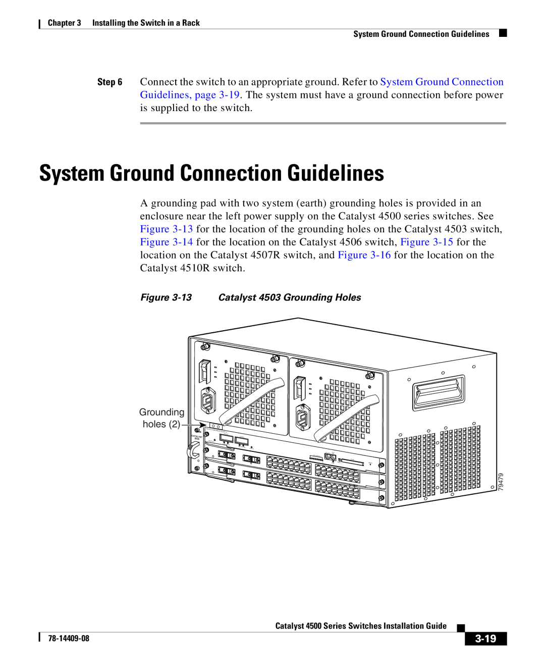 Cisco Systems 4500 manual System Ground Connection Guidelines, Grounding Holes 