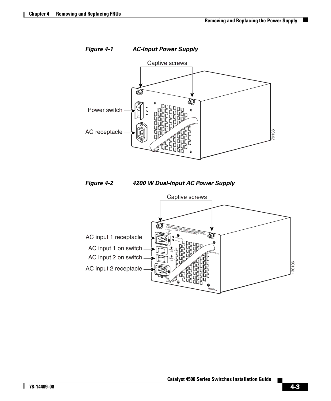 Cisco Systems 4500 manual AC-Input Power Supply 