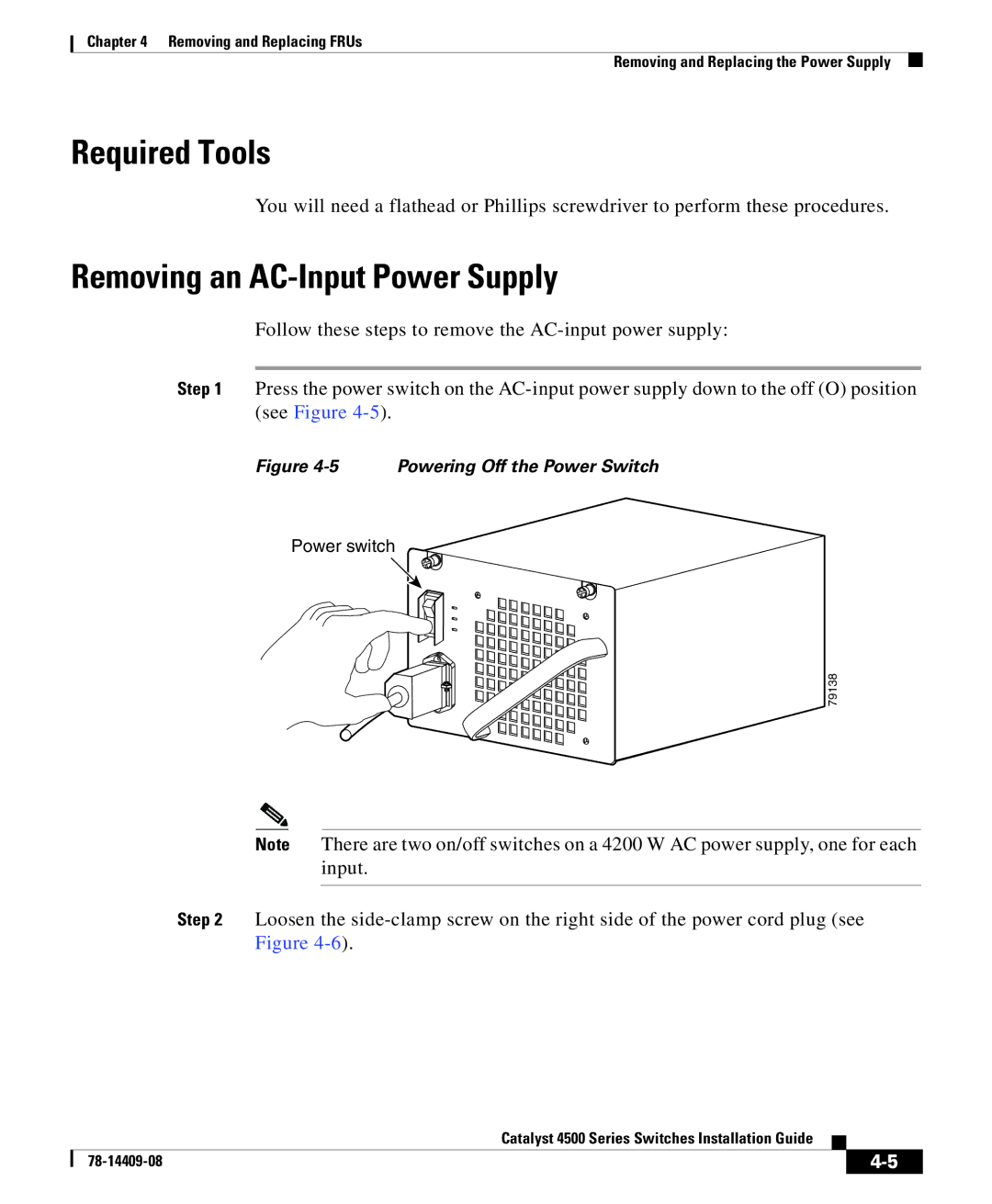 Cisco Systems 4500 manual Required Tools, Removing an AC-Input Power Supply 