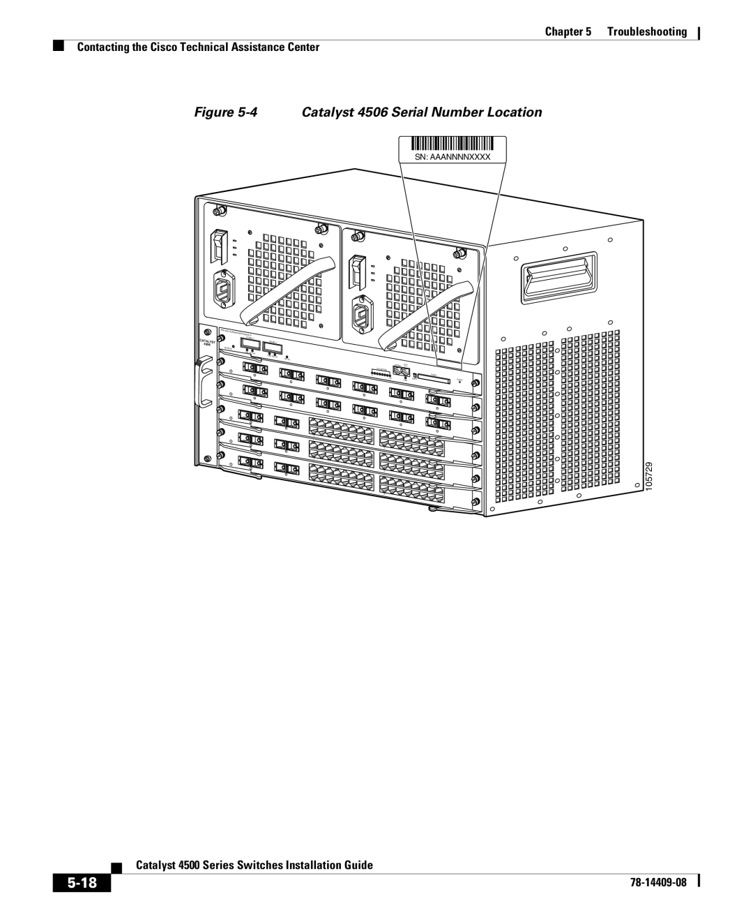 Cisco Systems 4500 manual Catalyst 4506 Serial Number Location 