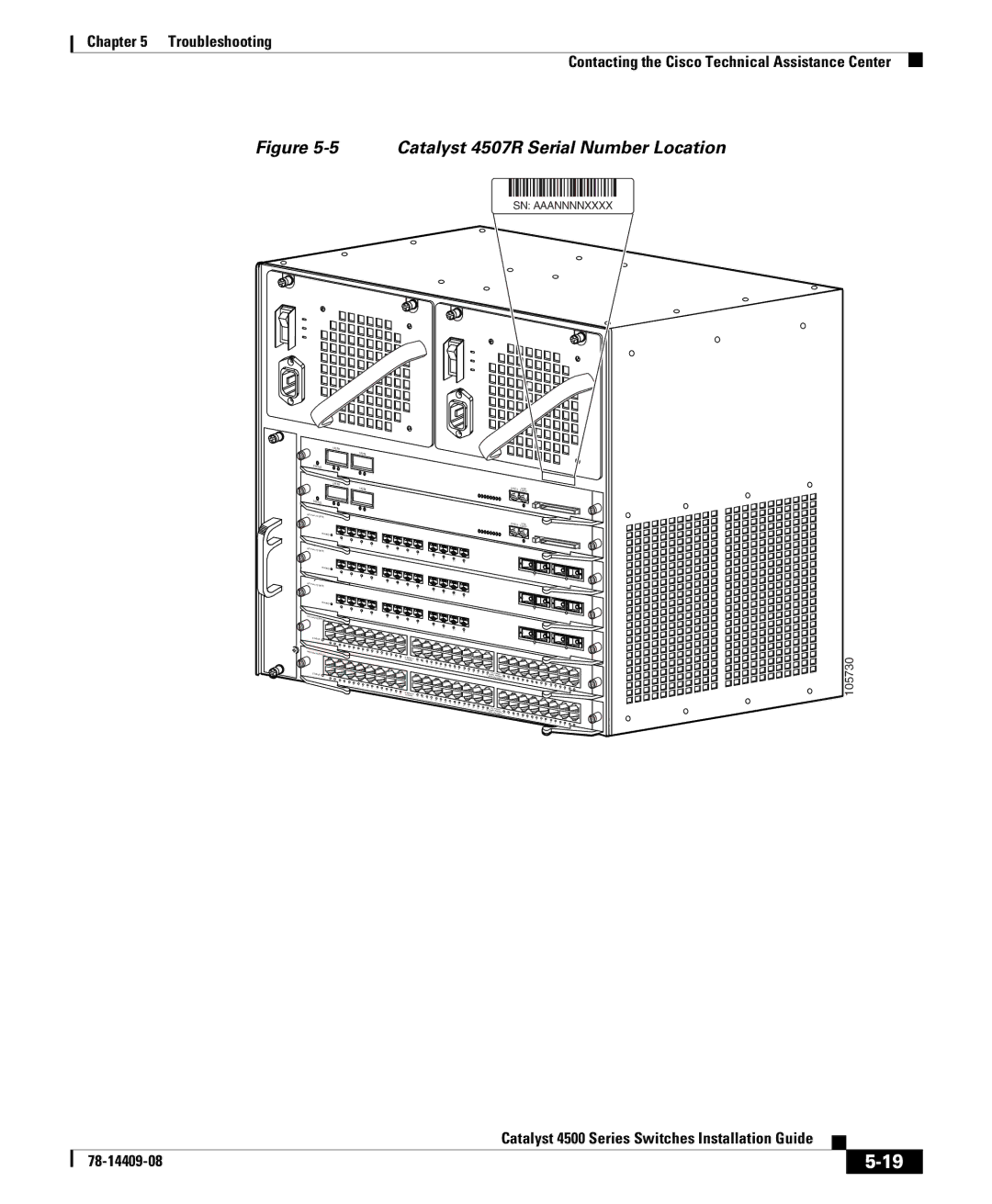 Cisco Systems 4500 manual Catalyst 4507R Serial Number Location 