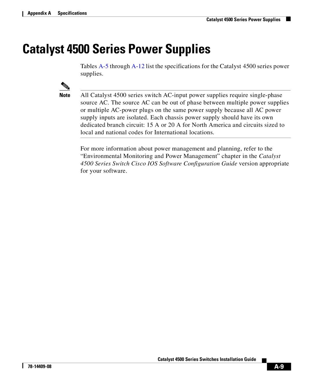 Cisco Systems manual Catalyst 4500 Series Power Supplies 